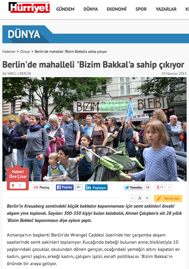 Screenshot aus der Online-Ausgabe von Hürriyet