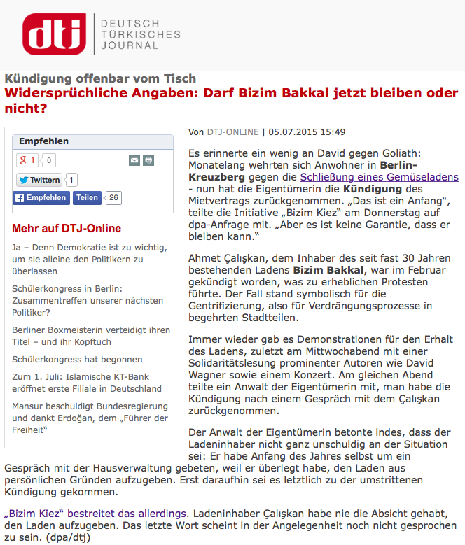 Screenshot aus dem Online-Auftritt des Deutsch Türkischen Journals